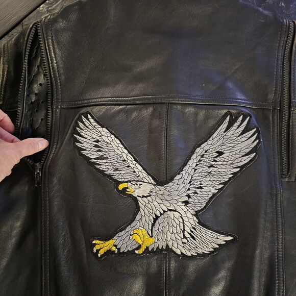 HEIN GERICKE Vtg Black Leather Jacket Mens S M 44 Motorcycle Biker Eagle Wolf - Picture 4 of 13